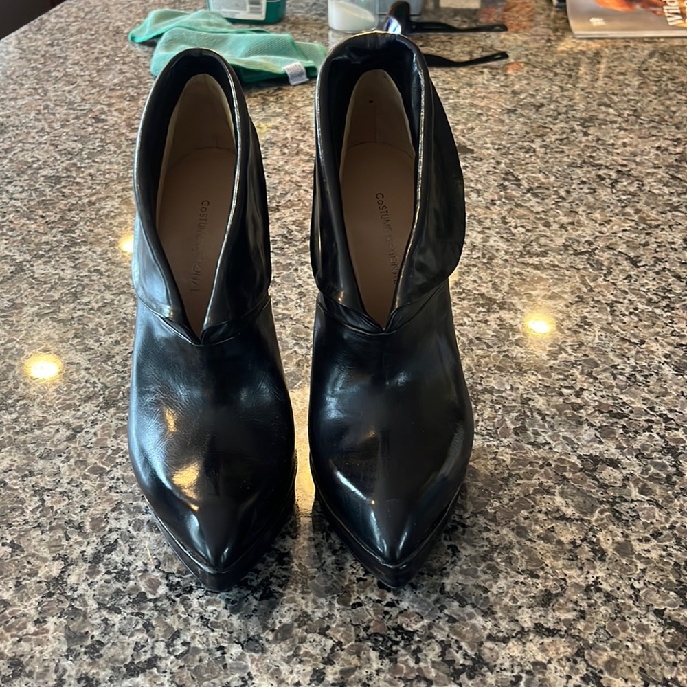 Costume National Black Leather High Heel Booties